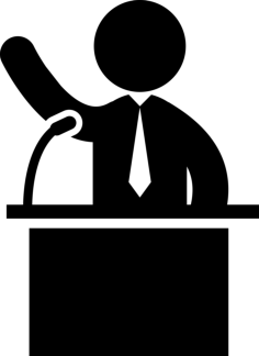 Man Talking On Business Presentation Behind A Podium With A Mic Outline Svg File, Free Vectors File